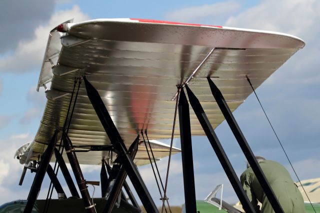 — — - Upper wing view of Avro Tutor. Note the leading edge devices presumably to help smooth the air flow over wing. 