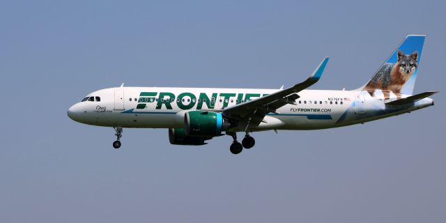 Airbus A320neo (N376FR) - On final is this 2020 Frontier Airlines Airbus A320-251N with "Cruz" the Island Fox observing the landing in the Summer of 2021.