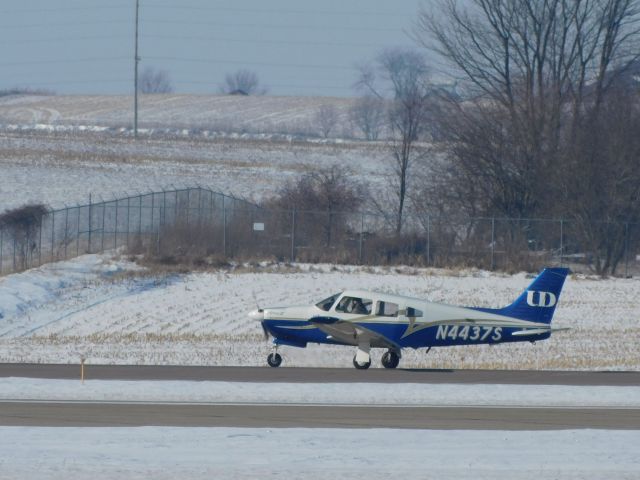 Piper Cherokee Arrow (N4437S) - A clear day in January meant a busy day of flying for University of Dubuque Aviation students.  In this case, a nearly empty ramp was a good thing!!!  N4437S departs KDBQ.