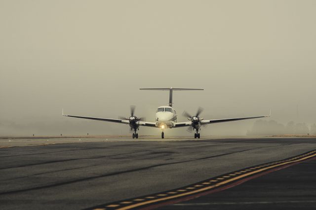 Beechcraft Super King Air 200 (N197AS) - Super King Air 200, N197AS, taxiing to Atlantic after an awesome landing. Email me @ fleishelja@gmail.com for the high resolution image!