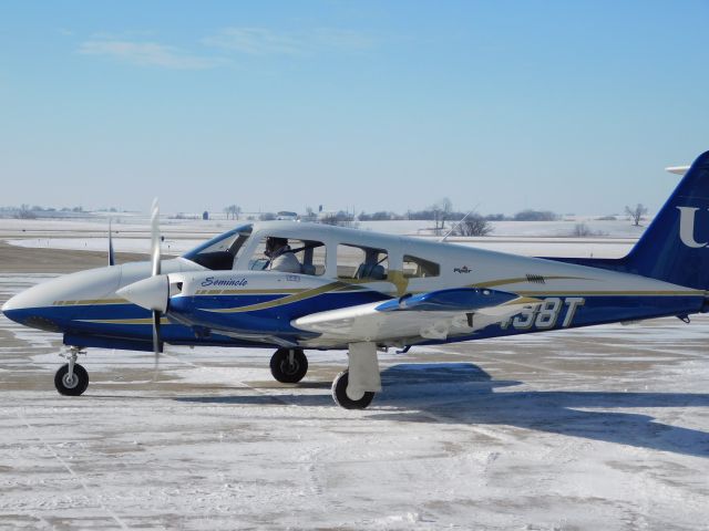 Piper PA-44 Seminole (N4438T) - A clear day in January meant a busy day of flying for University of Dubuque Aviation students.  In this case, a nearly empty ramp was a good thing!!!  N4438T returns to the ramp after a flight on this beautifully clear morning.  