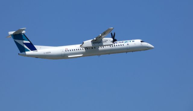 de Havilland Dash 8-400 (C-GEEN) - Shown here departing is a Westjet de Havilland Dash 8-400 in the Spring of 2018.