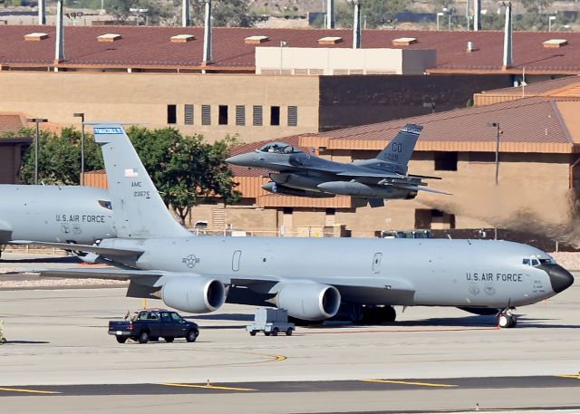 Lockheed F-16 Fighting Falcon — - 87-229 F-16 is taking off in front of a visiting KC-135R. 