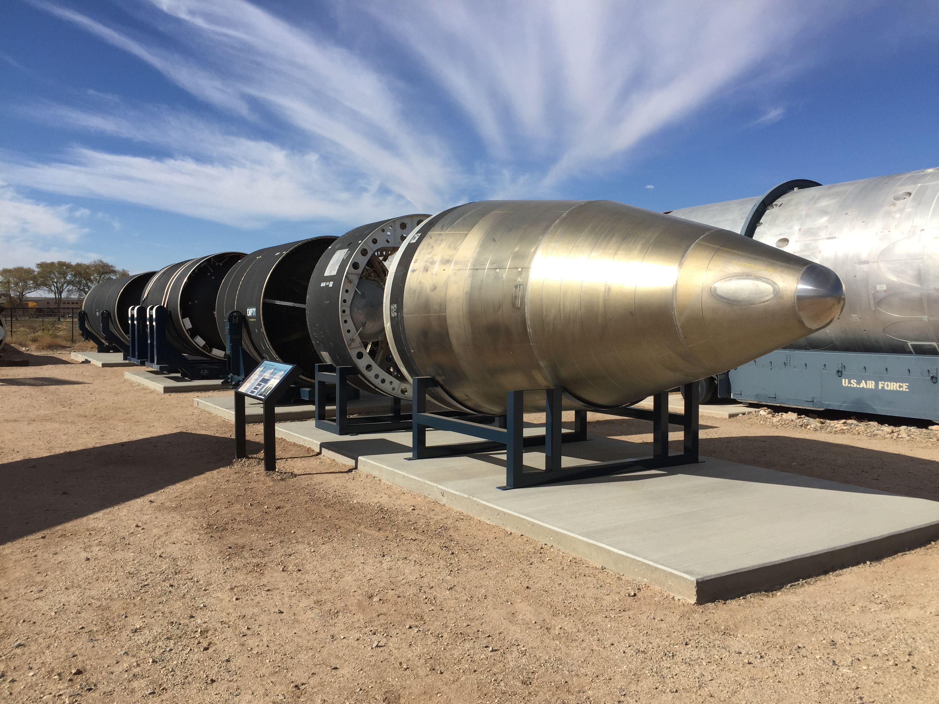 — — - LGM-118A Peacekeeper - Our most powerful, accurate, and technologically advanced ICBM. It could carry up to 10 Avco MK-21 re-entry vehicles. Max velocity was 16,000 mph and its range was 6,000 miles. 