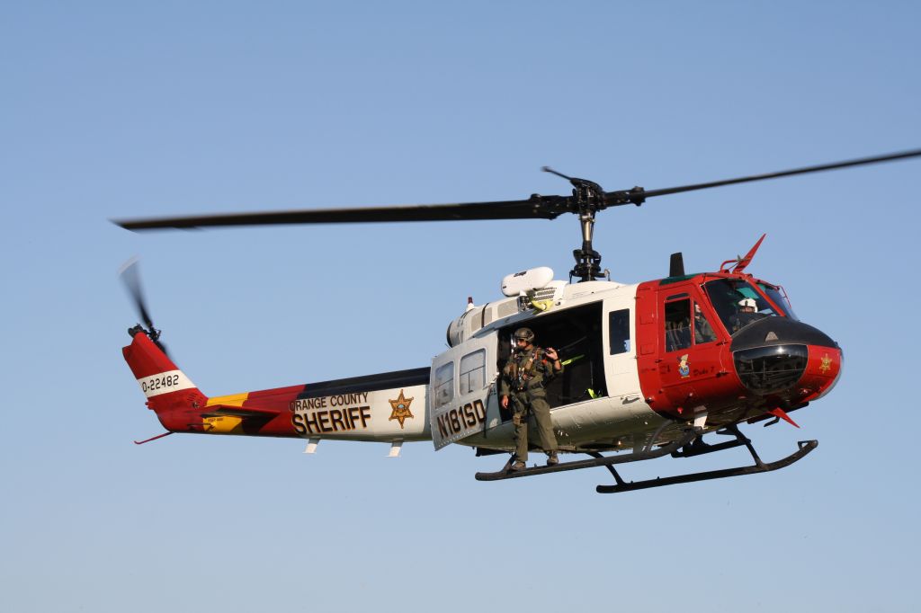 Bell UH-1V Iroquois (N181SD) - Landing at the Lake Forest Sports park in Lake Forest, CA during a National Night Out Event hosted by the Orange County Sheriff's Department, August 7 2018.