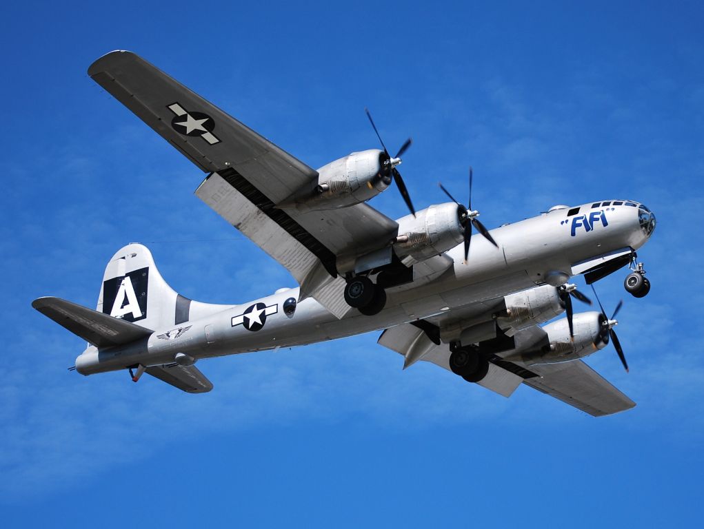 Boeing B-29 Superfortress (N529B) - AMERICAN AIRPOWER HERITAGE FLY MUSEUM on final for runway 2 at KJQF, full flaps - 2/25/13