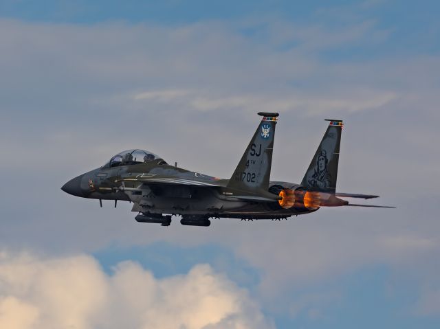 McDonnell Douglas F-15 Eagle (88-1702) - Caught this fantastic World War II heritage livery on the 4th Fighter Wing F-15E flagship jet today at Seymour Johnson Air Force Base, NC.