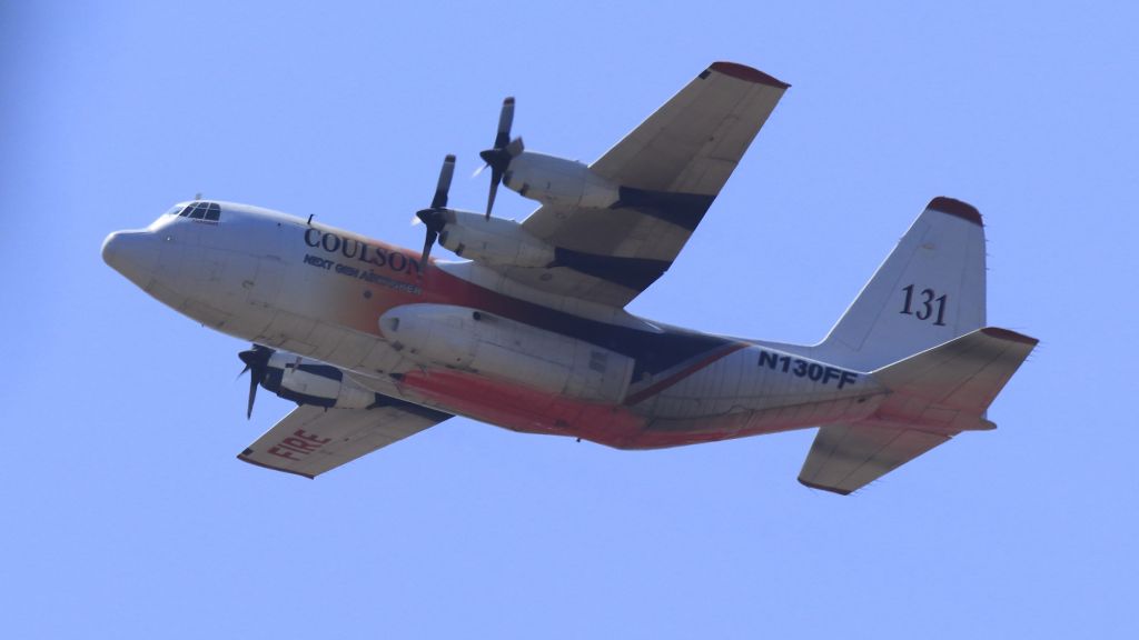 Lockheed C-130 Hercules (N130FF) - Tanker 131 flying out of KSBD tanker base enroute to the "Snow Fire" near Palm Springs CA (9-18-2020)