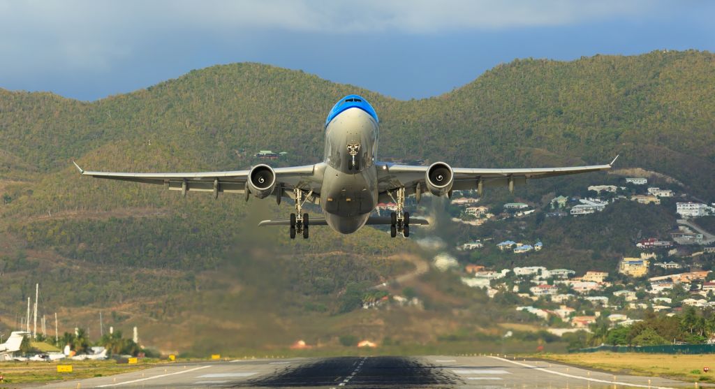 Airbus A330-200 (PH-AOM) - KLM PH-AOM departing TNCM St Maarten from runaway 28 to the Netherlands.