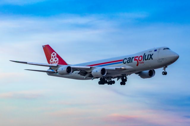 BOEING 747-8 (LX-VCC) - Cargolux 747-8 in Cargolux 50th special livery landing at DFW on 12/21/22. Taken with a Canon R7 and Tamron 70-200 G2 lens.