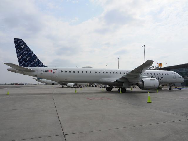 EMBRAER ERJ-190-400 (C-GKQL) - A rear almost 3/4 view of the Porter Airlines E195-E2 on the apron. A big thank you to the Winnipeg Airports Authority, Porter Airlines, and Embraer for making this day possible. This was the first arrival of a Porter Airlines Embraer E195-E2 on a proving flight to Winnipeg / YWG heralding a new service between Toronto and Winnipeg slated to start on September 7, 2023. The Embraer E195-E2 is a state of the art aircraft featuring seating for 132 passengers in a 2+2 configuration.