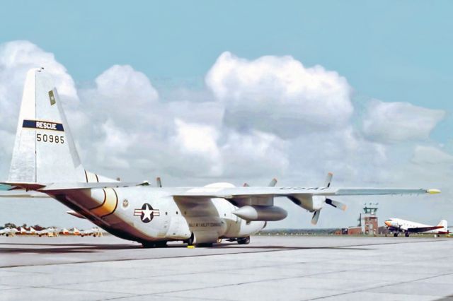 Lockheed C-130 Hercules (65-0985) - Lockheed JCH-130H 65-0985 YPEA. In background the AB C-47 and Vampire T35s No 1 AFTS. November 1966.