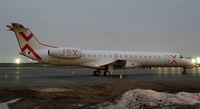Embraer ERJ-145 (N242JX) - A really cool, rare sight! JSX in the east coast, let alone Buffalo!! Taken on the FBO
