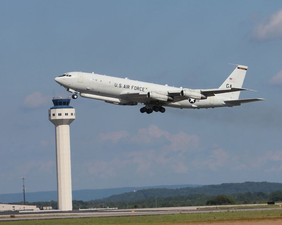 GAAF9111 — - An E-8C J-STARS departing Runway 18R at Huntsville International after a touch and go...