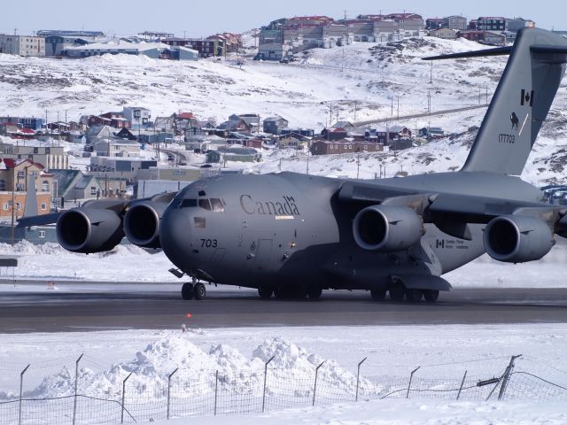 Bombardier Global Express (17-7703) - Departing the Iqaluit airport.