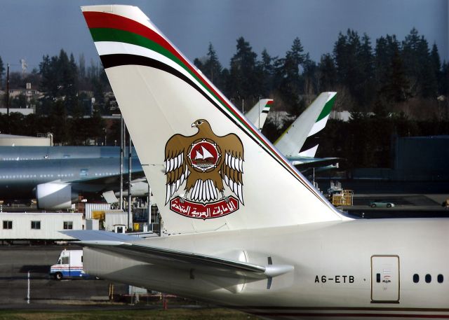 BOEING 777-300 (A6-ETB) - KPAE - A6-ETB in position and hold at Boeing Everett ready for another flawless pre-delivery test flight. Jan 2005.