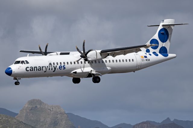 Aerospatiale ATR-72-500 (EC-MSM) - Tenerife Norte - Los Rodeos (TFN / GCXO) - Spainbr /br /Photo taken: April 30, 2024br /br /Operator: Canaryflybr /Type: ATR 72-500br /Registration: EC-MSMbr /Serial: 911br / br /Category: Civil Aircraft - Airliner