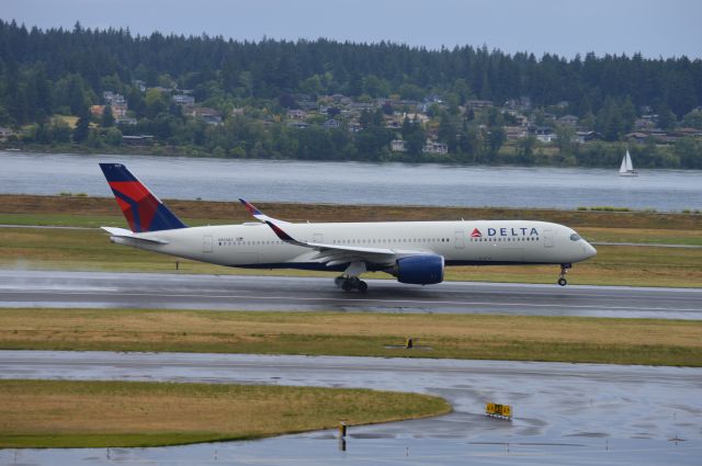 Airbus A350-900 (N513DZ) - DAL8821 departing on 10L for Detroit (KDTW/DTW). My first time seeing an Airbus A350! Also the first passenger widebody jet to visit PDX since the COVID-19 pandemic took its toll on the airline industry.