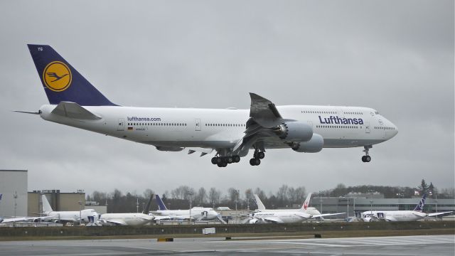 BOEING 747-8 (D-ABYG) - BOE26 with temporary registration N5022E on final approach to runway 16R on 1/27/13. (LN:1470 c/n 37831).