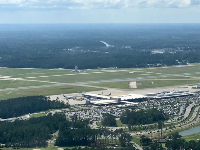 — — - Overview of Myrtle Beach International Airport on a helicopter tour of the beaches.  Note all the Spirit planes.