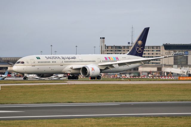 Boeing 787-9 Dreamliner (HZ-ARC) - SVA123 arriving from Jeddah carrying a Riyadh logo