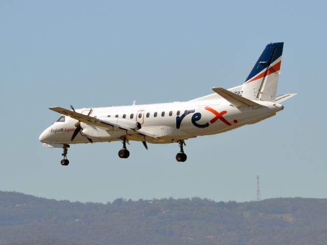Saab 340 (VH-ZRZ) - About to touch down on runway 05. Thursday 12th April 2012.