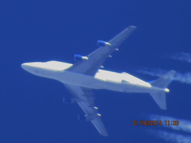 Boeing 747-400 (N249BA) - Atlas Air flight 4341 from Charleston S.C. to Wichita Kansas over Baxter Springs Kansas (78KS) at 34,000 feet.