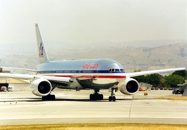 Boeing 777-200 (N771AN) - KSJC - N771AN on the hold bars at SJC at 30L- awaiting departure for NRT. This photo before 30R was lengthened. This should be late 1990s