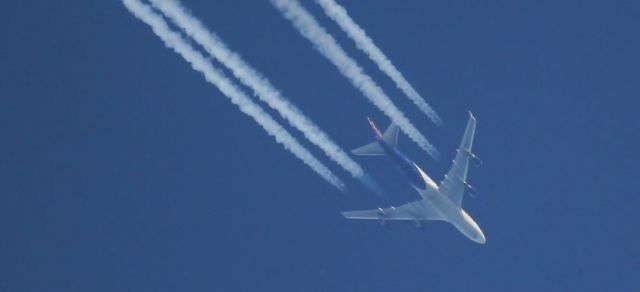 Boeing 747-400 (N419MC) - 13th March 2014: flight GTI2884 (Dover AFB-Ramstein) at 37,000ft over the Southern UK at 1430GMT