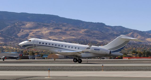 Bombardier Global Express (N921MT) - Yet another rare (VERY rare) visitor to KRNO ... and like the previous rare-to-Reno aircraft that have been here in the last two months, this one was here because its owner came to northern Nevada to appear in a rally in support of a candidate in the 2024 Presidential election.br /N921MT, Mark Cuban's 40 million dollar Global Express, is captured here yesterday as it rotates away from Runway 17L at the start of a flight to Las Vegas following Cuban's campaign rally visit to Reno.