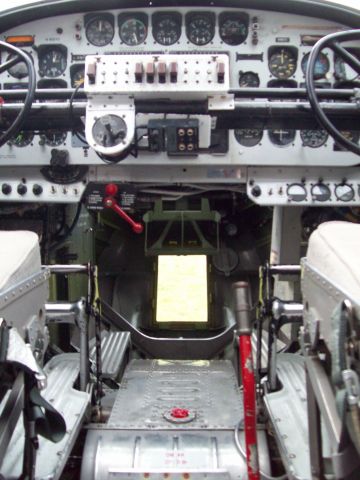 — — - A view of the lower cockpit of a PBY