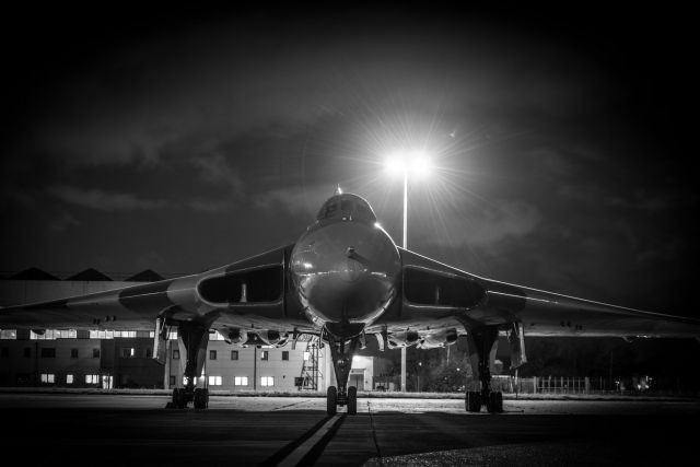 XH558 — - The beautiful XH558 at night. Robin Hood Airport, Doncaster