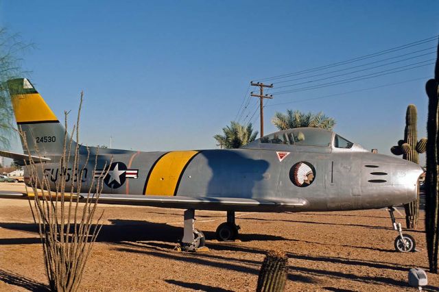 North American F-86 Sabre (52-5323) - North American F-86F Sabre 52-5323 painted as 52-4530 sat in a cactus garden across the street from Luke Air Force Base on December 17, 1979. It is still displayed at the Luke Air Force Base Airpark.