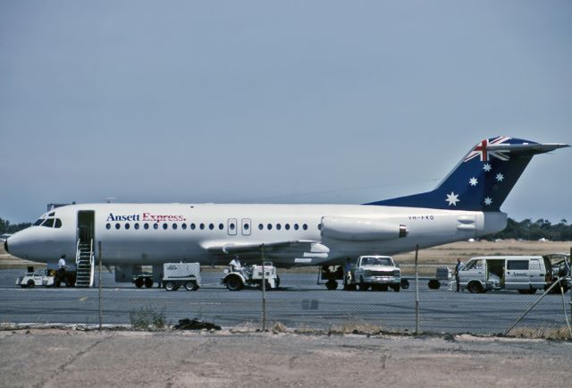 Fokker Maritime Enforcer (VH-FKO) - ANSETT EXPRESS - FOKKER F-28 FELLOWSHIP - REG VH-FKO (CN 11212) - ADELAIDE INTERNATIONAL AIRPORT SA. AUSTRALIA - YPPF (28/12/1991) 35MM SLIDE CONVERSION USING A EPSON V700 PERFECTION SCANNER. SCANNED AT 6400 DPI.