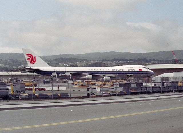 Boeing 747-200 (B-2448) - KSFO Air China cargo at SFO freighter dock area - view looking west - early year 2000