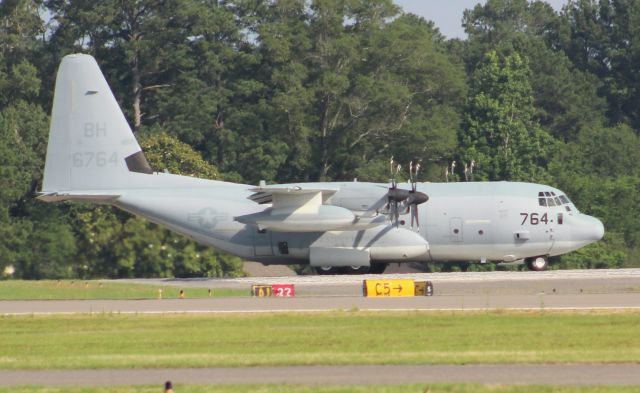 Lockheed C-130 Hercules (BH6764) - A Lockheed C-130J Super Hercules making the turn from the taxiway onto Runway 22 at Tuscaloosa Regional Airport, AL - June 16, 2017. Shot from the Dixie Air Services ramp using the 75-300mm lens zoomed in, attached to a Canon T6.