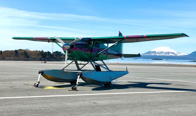 Cessna Skywagon (N61387) - Skywagon Amphib poses in front of Mount Douglas