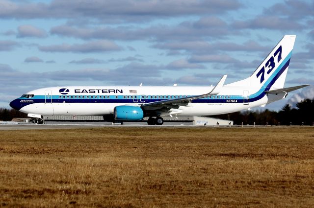 Boeing 737-800 (N276EA) - Eastern Air Lines N276EA touching U.S.soil for the first time from Shannon. Stopping at Pease for crew rest and on to delivery in Miami.