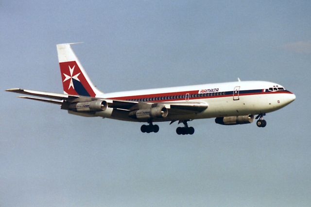 Boeing 720 (9H-AAO) - Summer 1988 - Air Malta charter arriving at Dublin.
