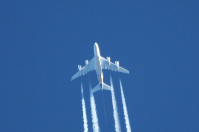 Airbus A380-800 (A6-APB) - Flying over Boston en route to JFK. 