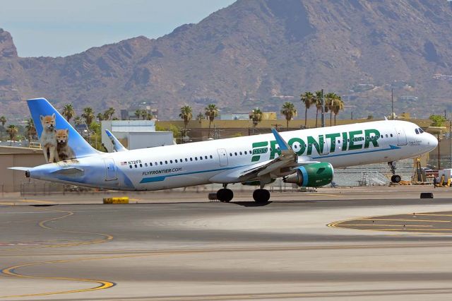 Airbus A321 (N721FR) - Frontier A321-211 N721FR Cody and Dakota The Coyotes at Phoenix Sky Harbor on May 31, 2018. 