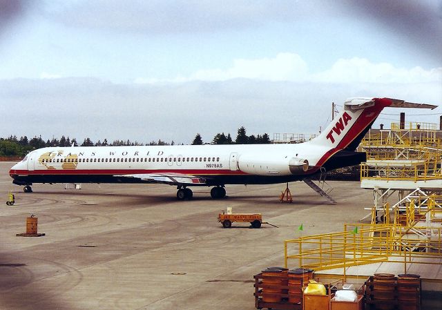 McDonnell Douglas MD-82 (N978AS) - KPAE - MD82 in full TWA colors - others who have seen this said TWA never took delivery of this jet and it did go to Alaska Airlines, and this jet shown here at BF Goodrich aircraft modification center at Everett,WA