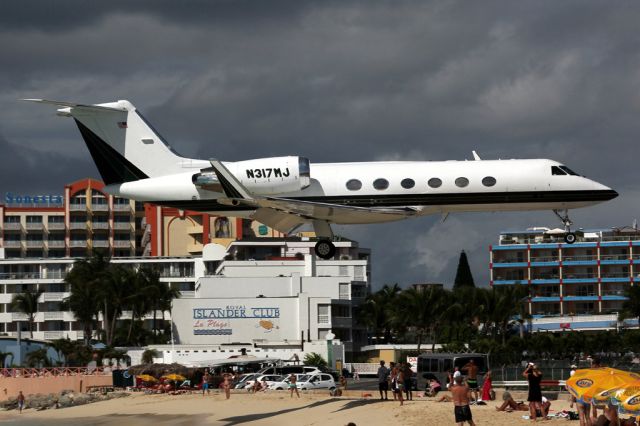 Gulfstream Aerospace Gulfstream IV (N317MJ) - Over famous Maho Beach