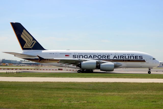 Airbus A380-800 (9V-SKW) - Taxiing to depart rwy 09R on 6-Jun-18 operating flight SIA317 to WSSS.