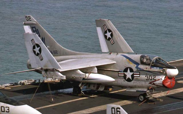 AZY302 — - A-7E Corsair II  VA-82 the “Marauders” USS Nimitz. AJ-302 was in the movie “The Final Countdown” released in 1980 in some of the on deck scenes.