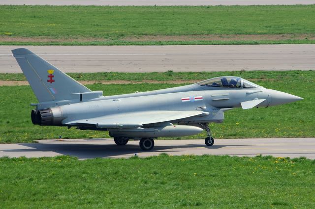 GLA356 — - The first participants for the new evaluation process NKF for a new fighter aircraft arrived with two Typhoons of the RAF. With the latest Software standard they fly up to eight missions (five with operational aspects, two technical and one free).