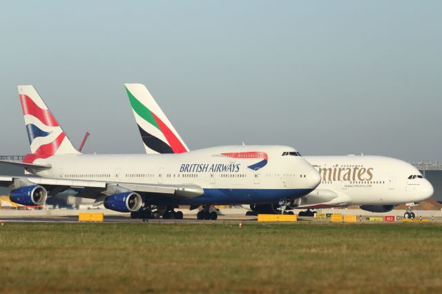 Boeing 747-200 — - The "Heavies", lining up for departure on runway 027L at LHR.