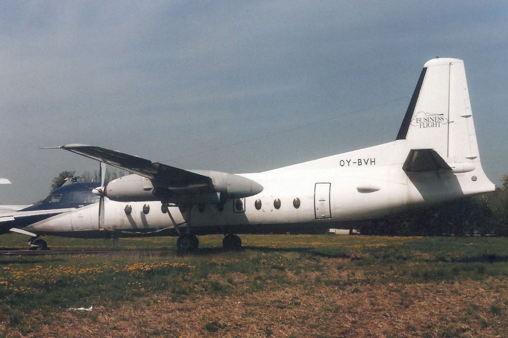 FAIRCHILD HILLER FH-227 (OY-BVH) - Seen here on 11-May-93.br /br /Registration cancelled 23-Oct-03. Fuselage used for fire-fighting practice at EKCH.