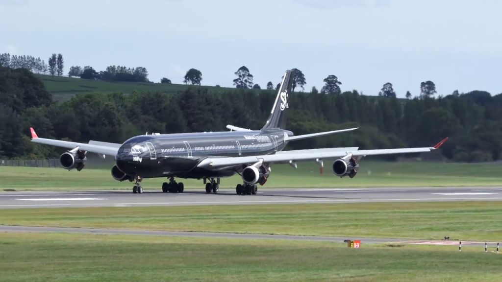 Airbus A340-300 (9H-TQM) - HiFly Malta "Black Beauty" landing at Edinburgh RW24