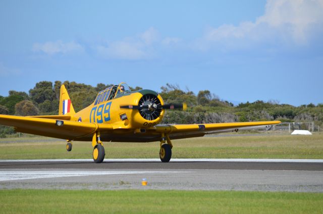 North American T-6 Texan (VH-NZX) - Harvard VH-NZX depating RWY 32 Flinders Island, Apr 2017